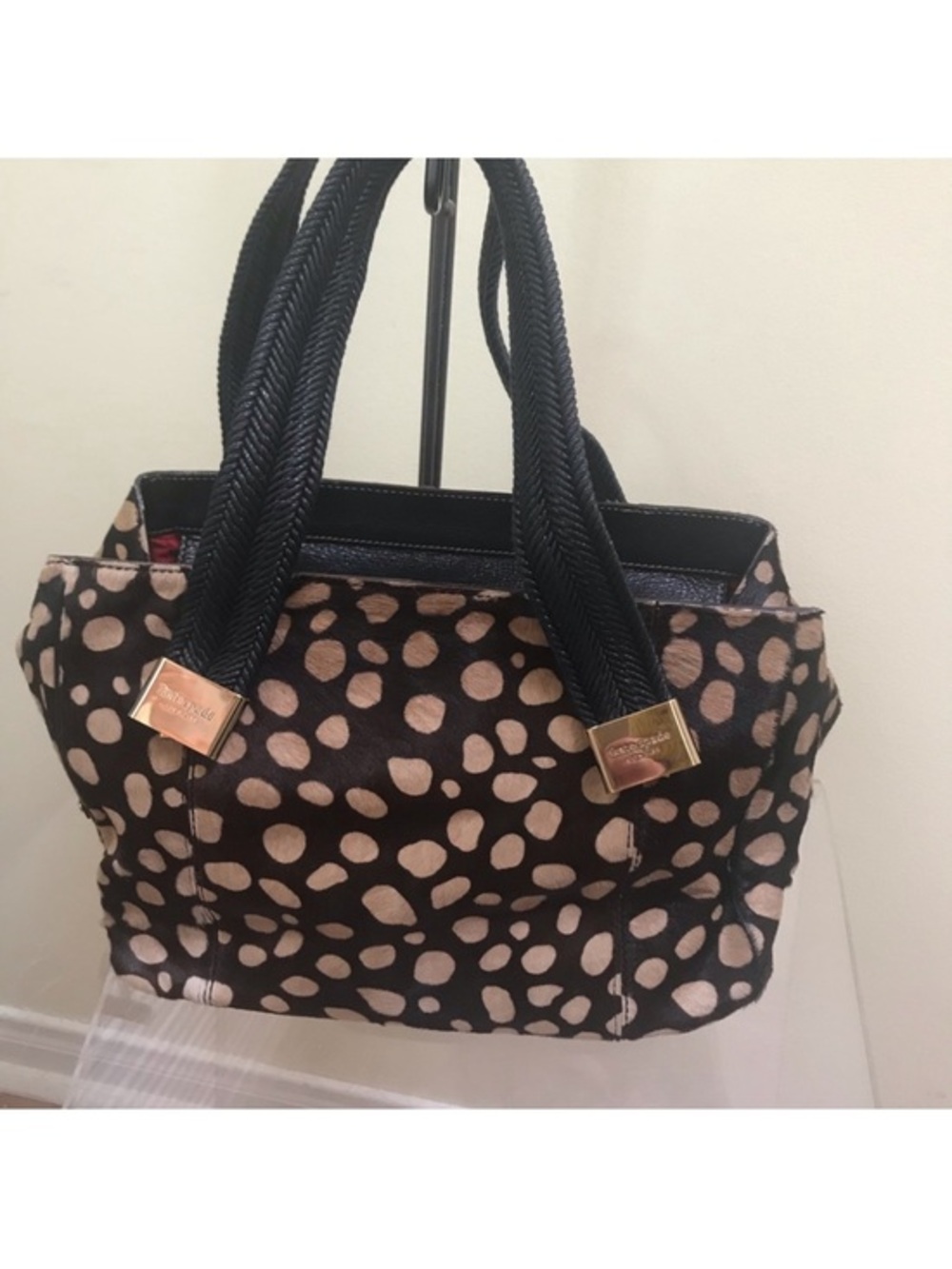 KATE SPADE NY Rare Pony Hair Leather Satchel Leopard/Animal Print, Black Leather